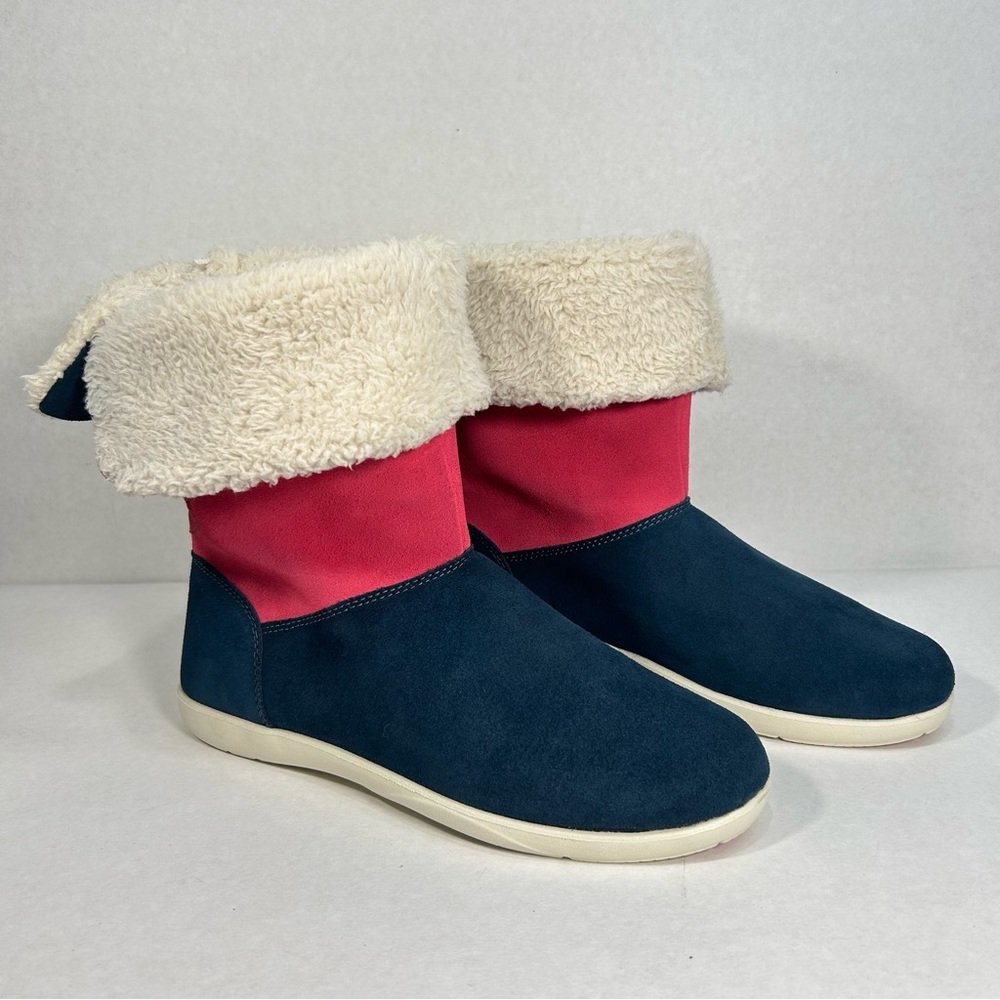 CROCS Pink and Blue Ankle Boots with Cream Fur